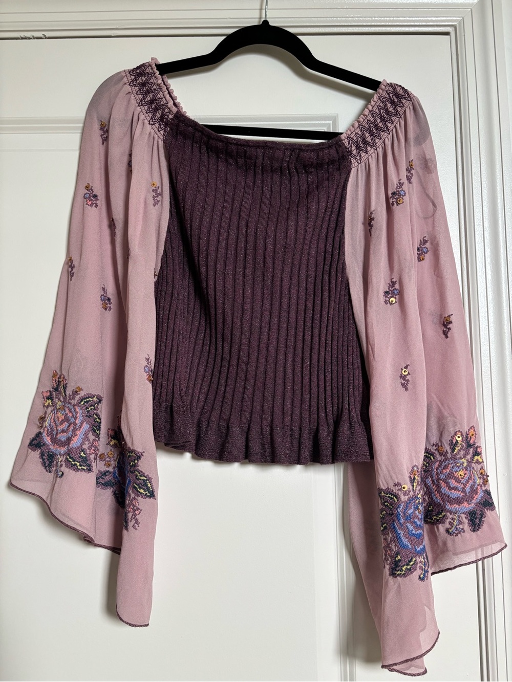 Free People Ribbed Sweater in Mauve Plum